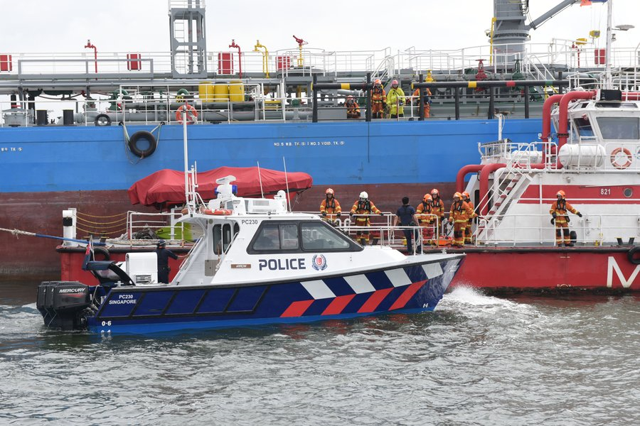 Evacuated crew members brought to shore by a coordinated effort between the SCDF and PCG.