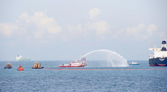 Oil spill response craft at the scene