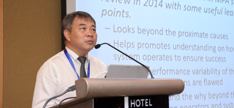 Professor Richard Lim, Chairman of the National Maritime Safety at Sea Council, presentingon the S.T.A.M.P. system theory as a concept for conducting marine safety investigations. 